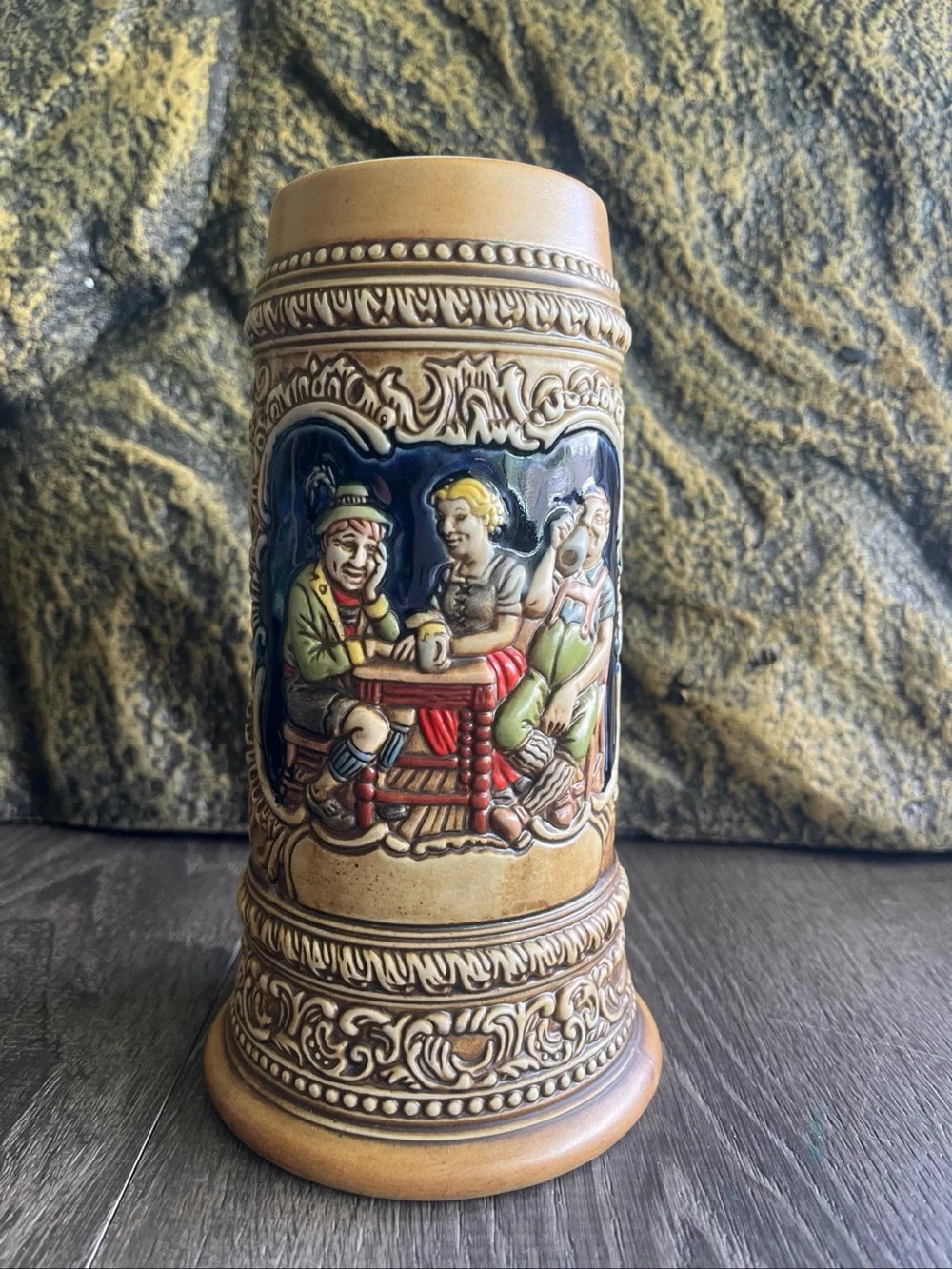 Ceramarte Stein- Hand Painted Tavern scene. Made in Brazil